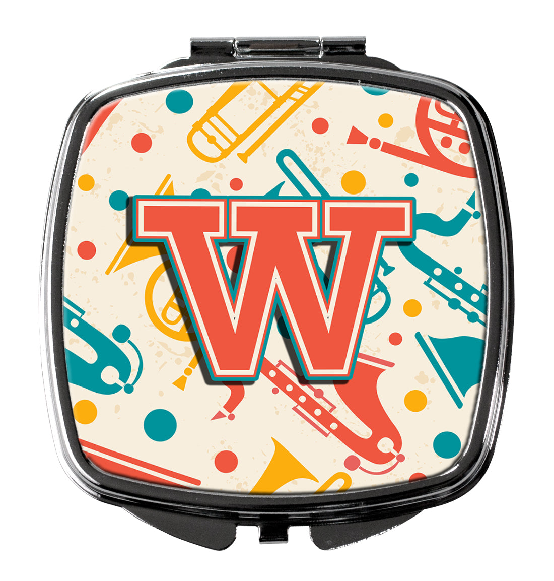 Letter W Retro Teal Orange Musical Instruments Initial Compact Mirror CJ2001-WSCM  the-store.com.