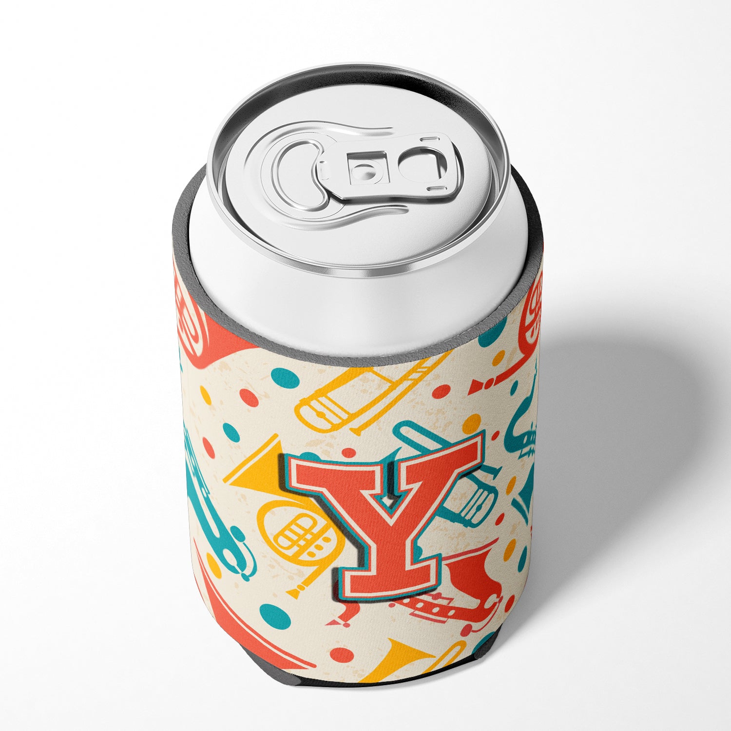 Letter Y Retro Teal Orange Musical Instruments Initial Can or Bottle Hugger CJ2001-YCC.