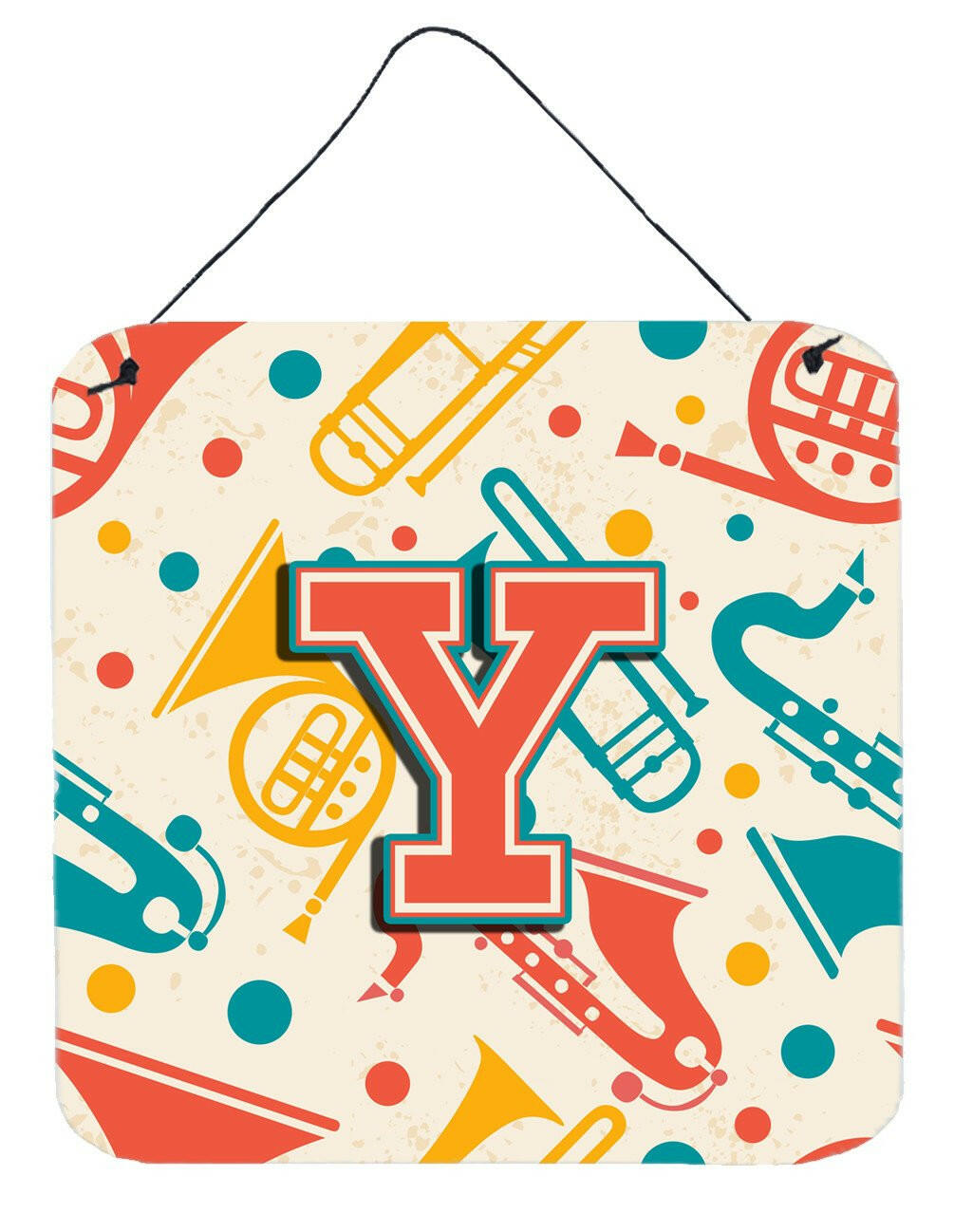 Letter Y Retro Teal Orange Musical Instruments Initial Wall or Door Hanging Prints CJ2001-YDS66 by Caroline&#39;s Treasures