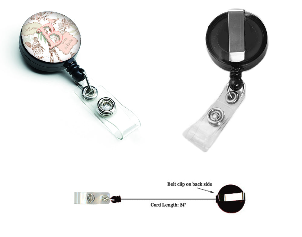 Letter B Love in Paris Pink Retractable Badge Reel CJ2002-BBR  the-store.com.