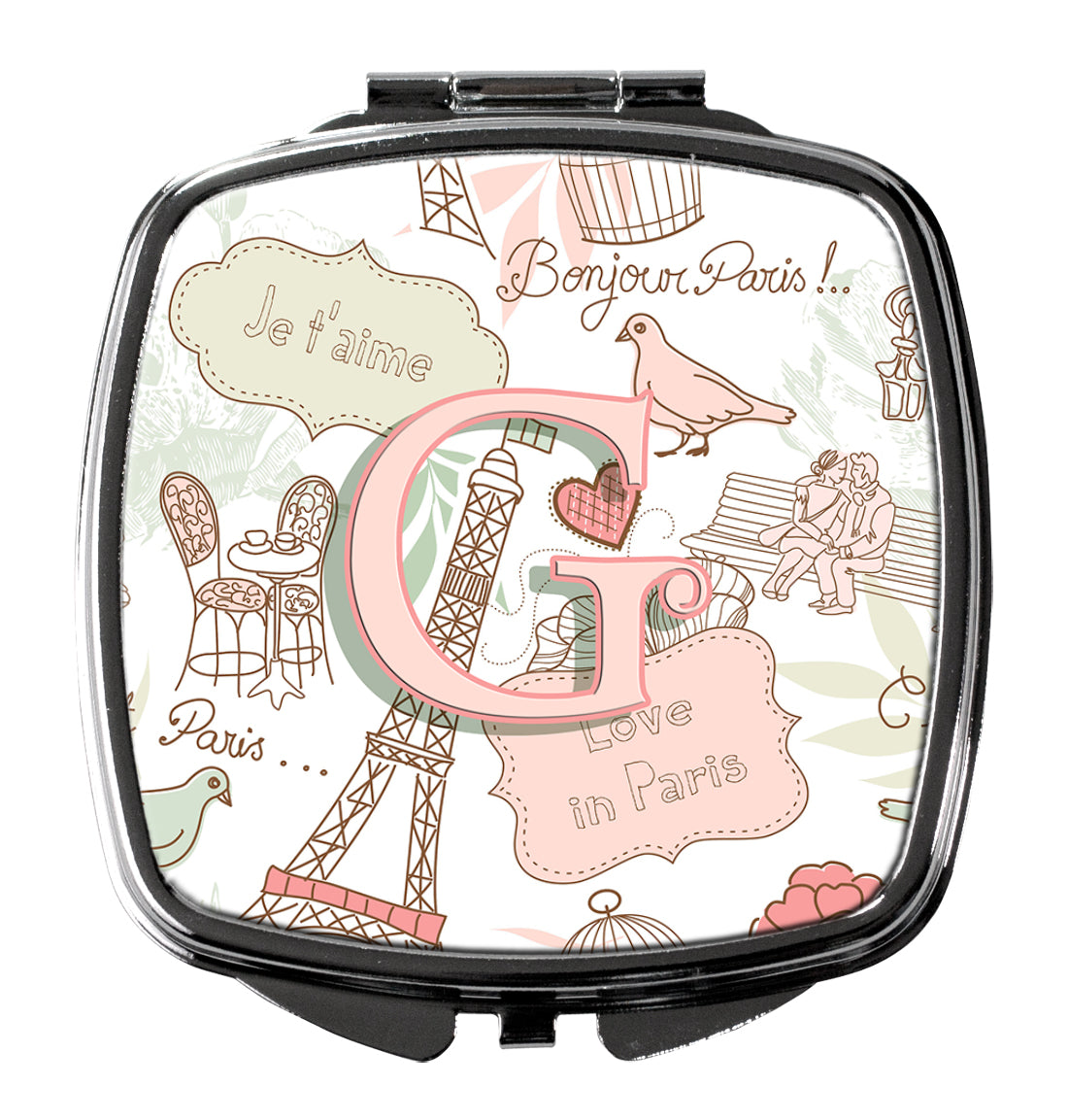 Letter G Love in Paris Pink Compact Mirror CJ2002-GSCM  the-store.com.