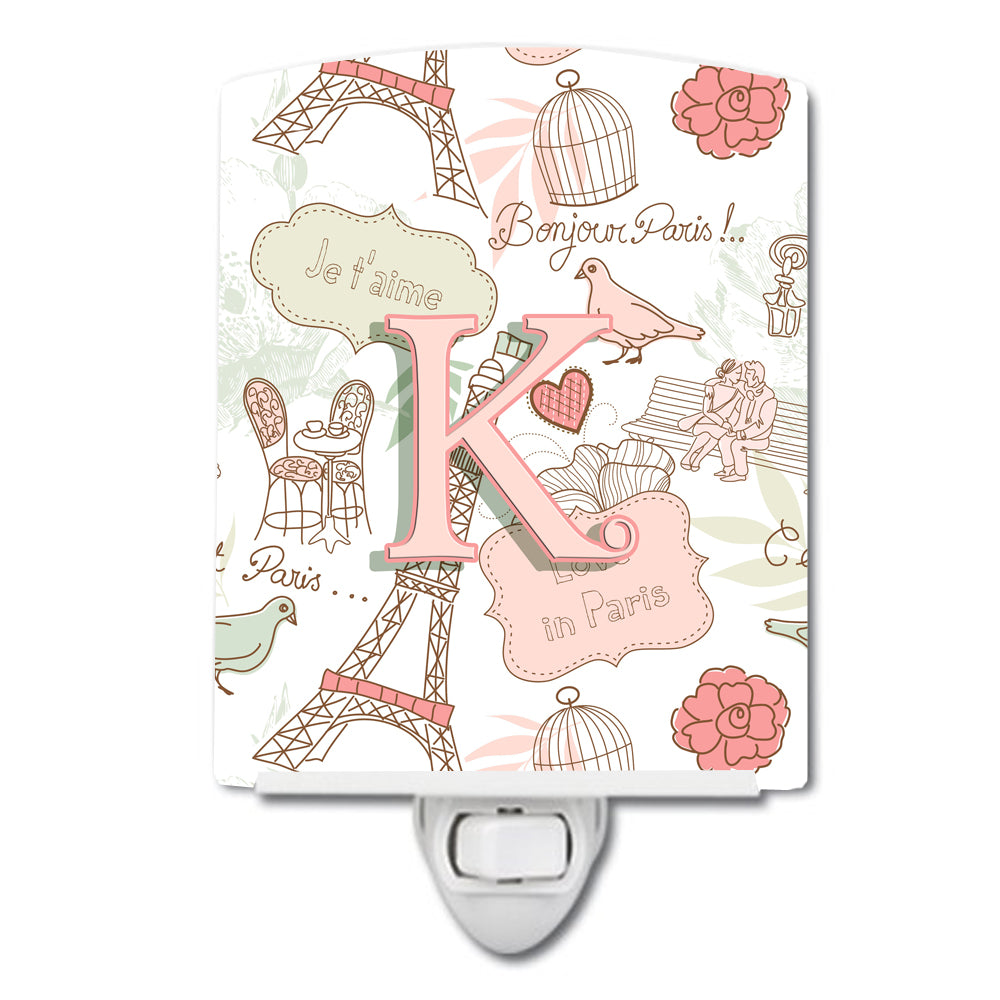 Letter K Love in Paris Pink Ceramic Night Light CJ2002-KCNL - the-store.com