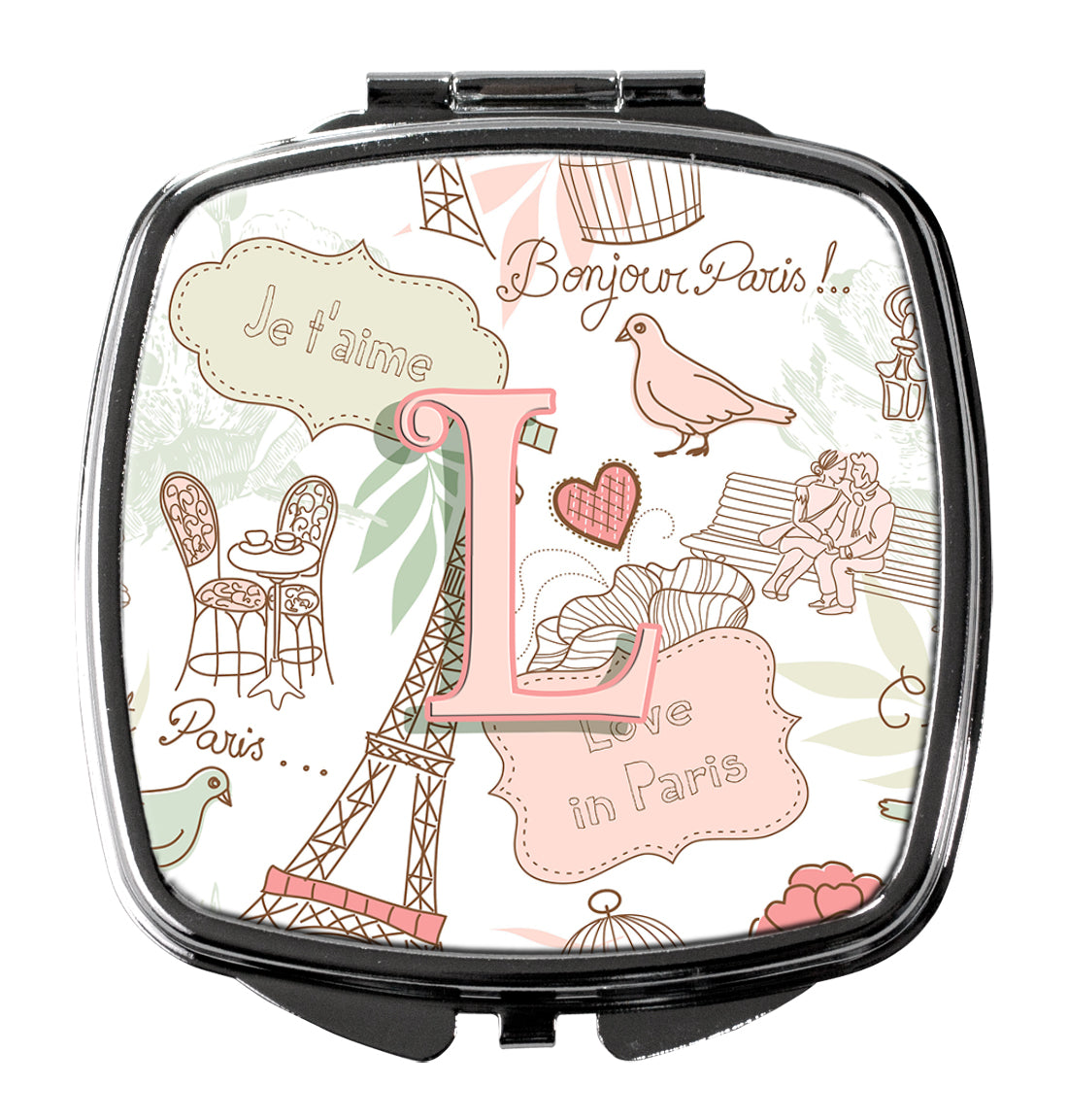 Letter L Love in Paris Pink Compact Mirror CJ2002-LSCM  the-store.com.