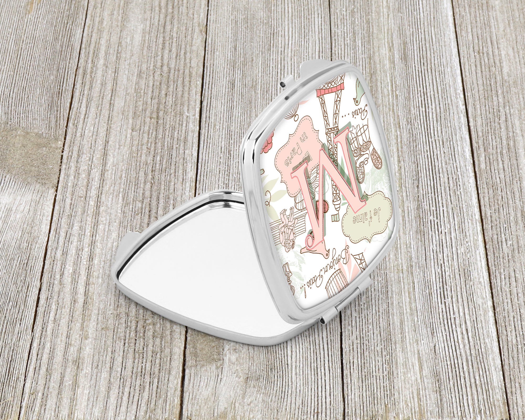 Letter M Love in Paris Pink Compact Mirror CJ2002-MSCM  the-store.com.