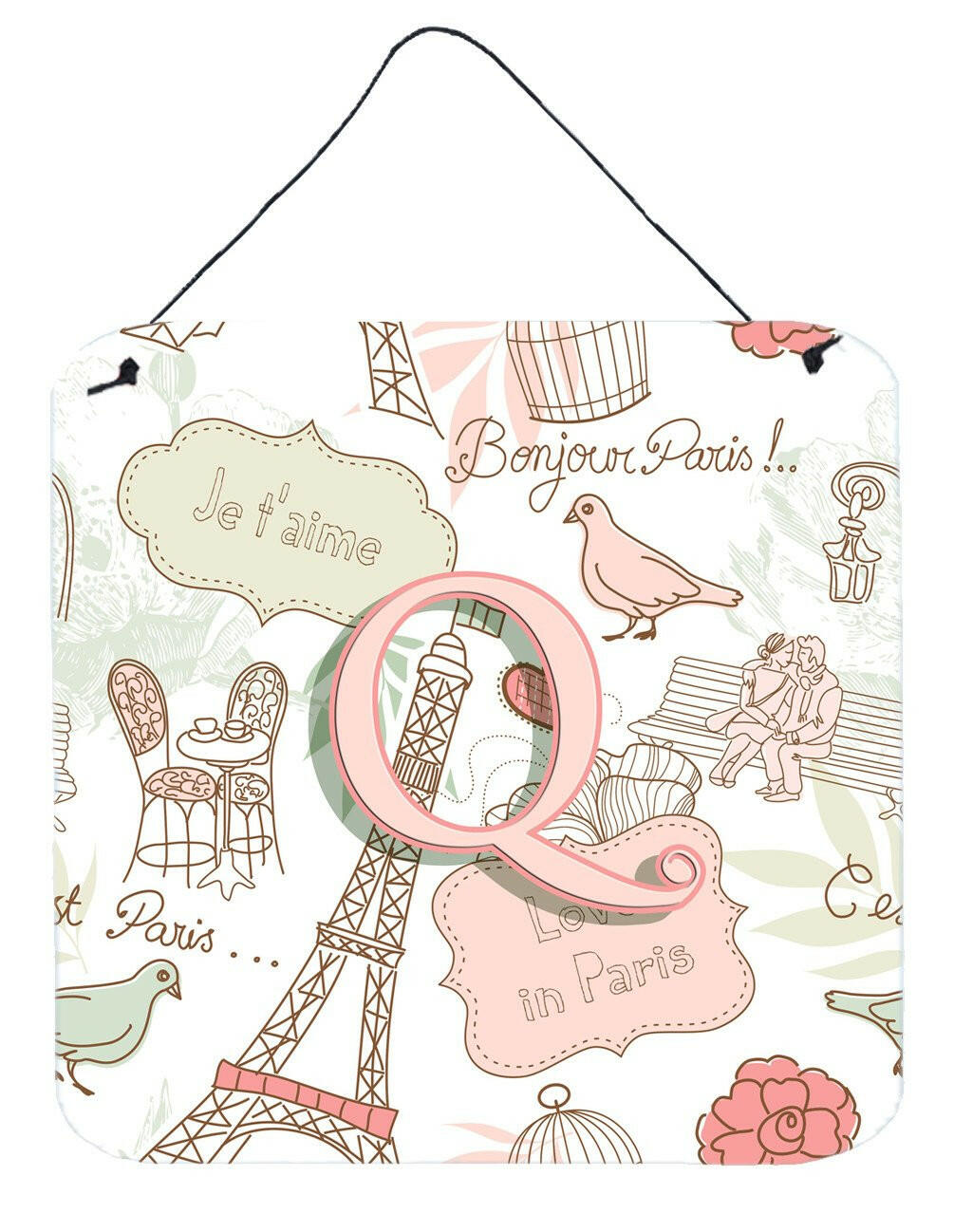 Letter Q Love in Paris Pink Wall or Door Hanging Prints CJ2002-QDS66 by Caroline's Treasures