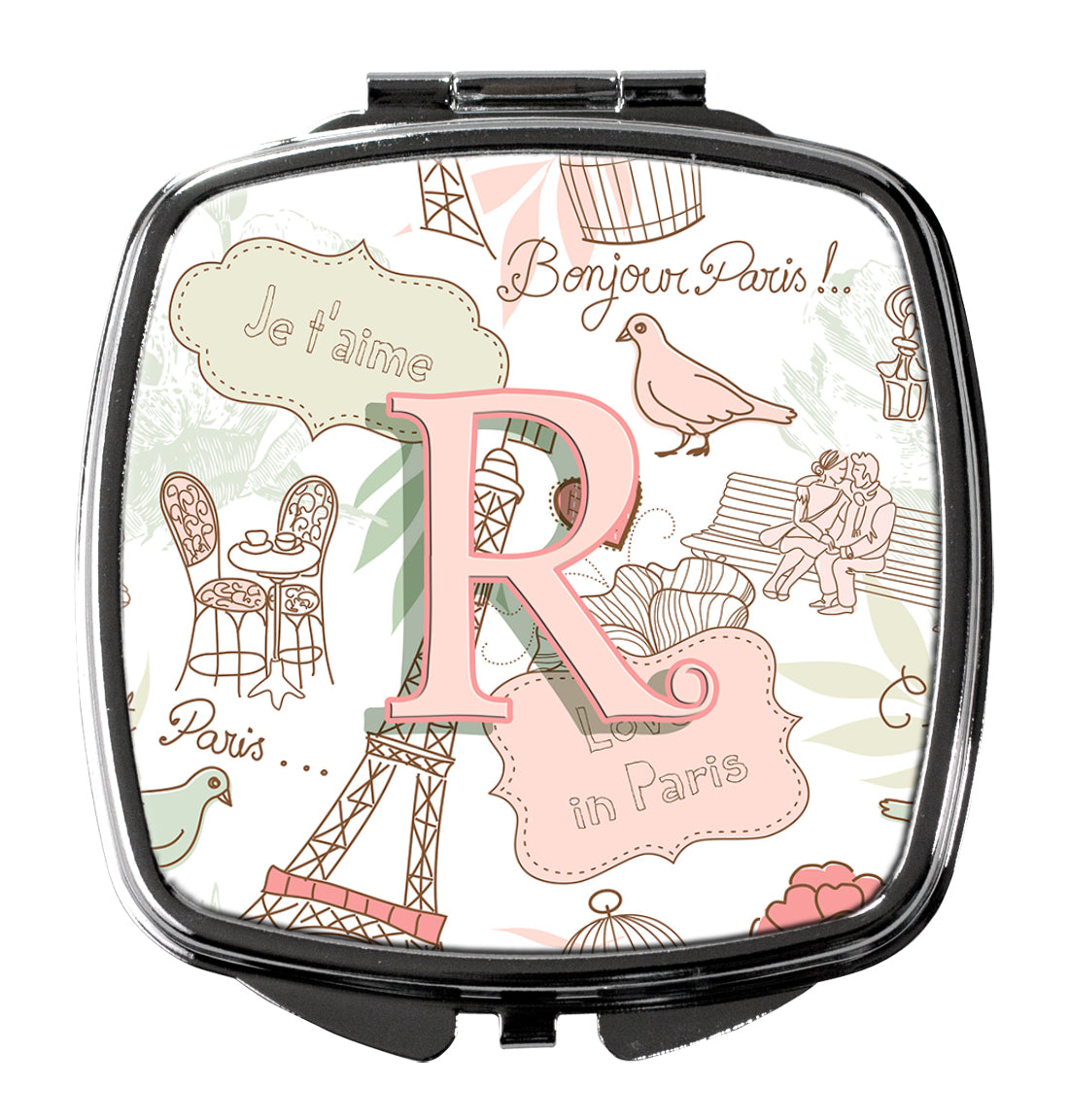 Letter R Love in Paris Pink Compact Mirror CJ2002-RSCM  the-store.com.