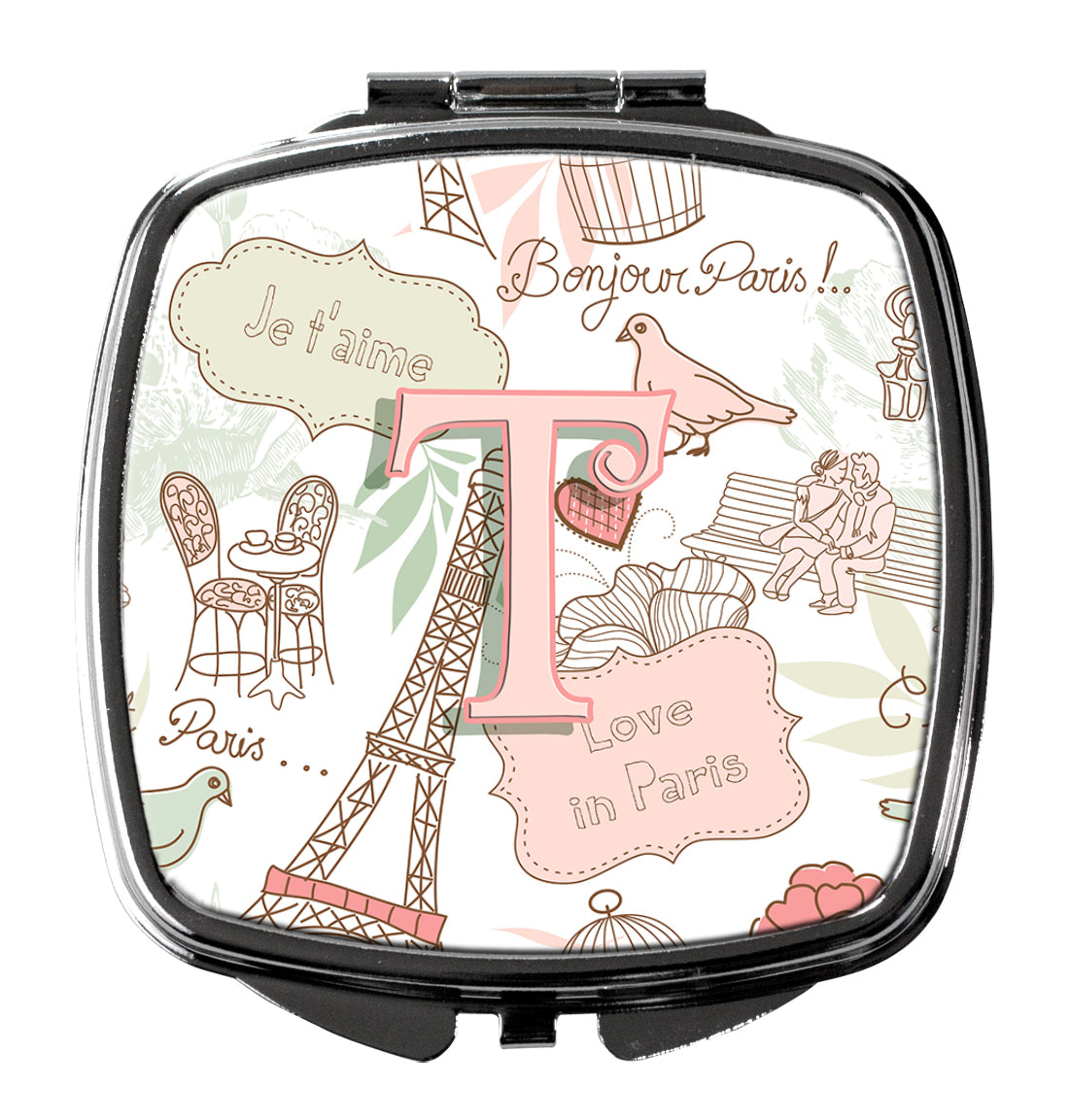 Letter T Love in Paris Pink Compact Mirror CJ2002-TSCM  the-store.com.