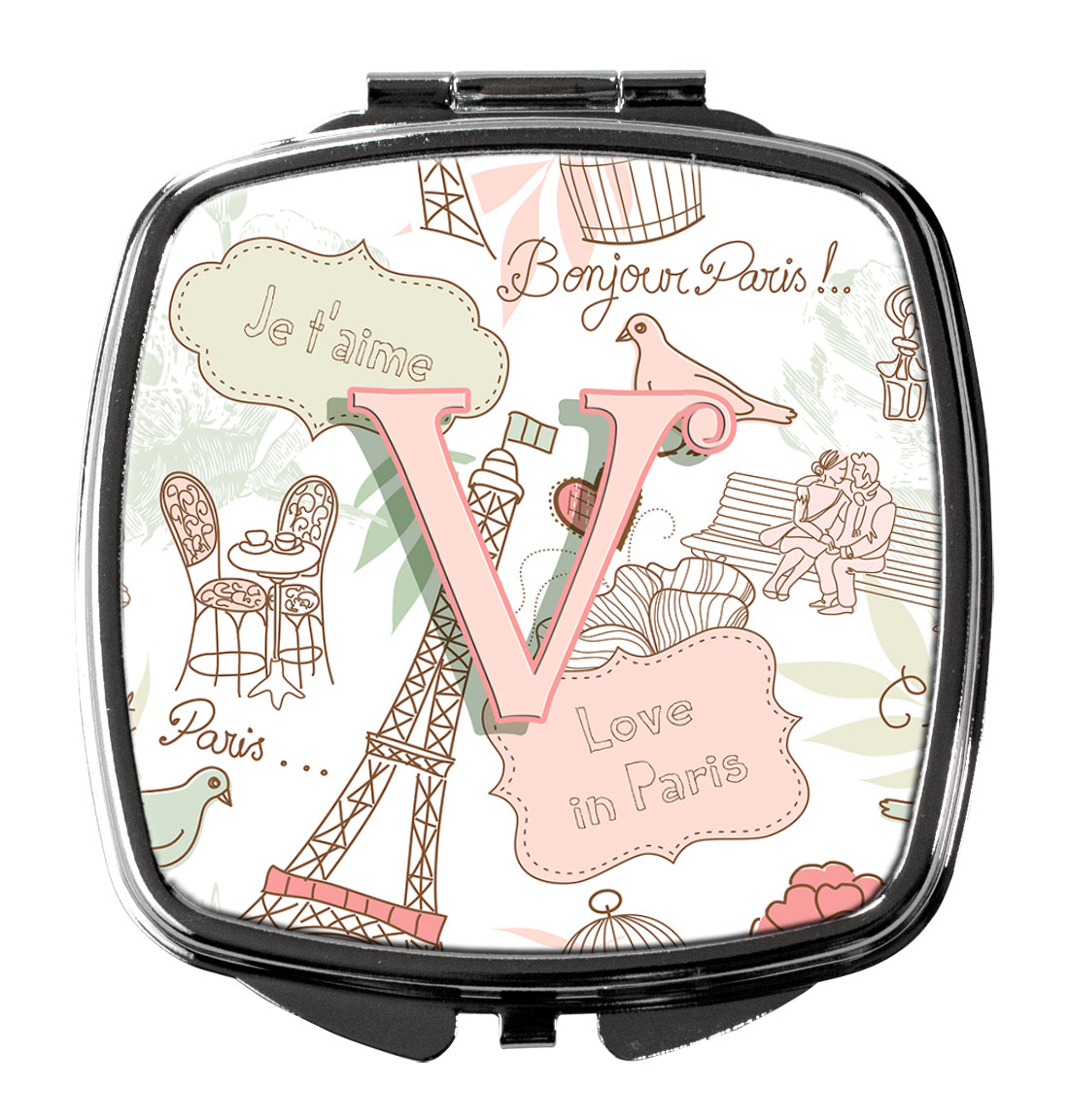 Letter V Love in Paris Pink Compact Mirror CJ2002-VSCM  the-store.com.