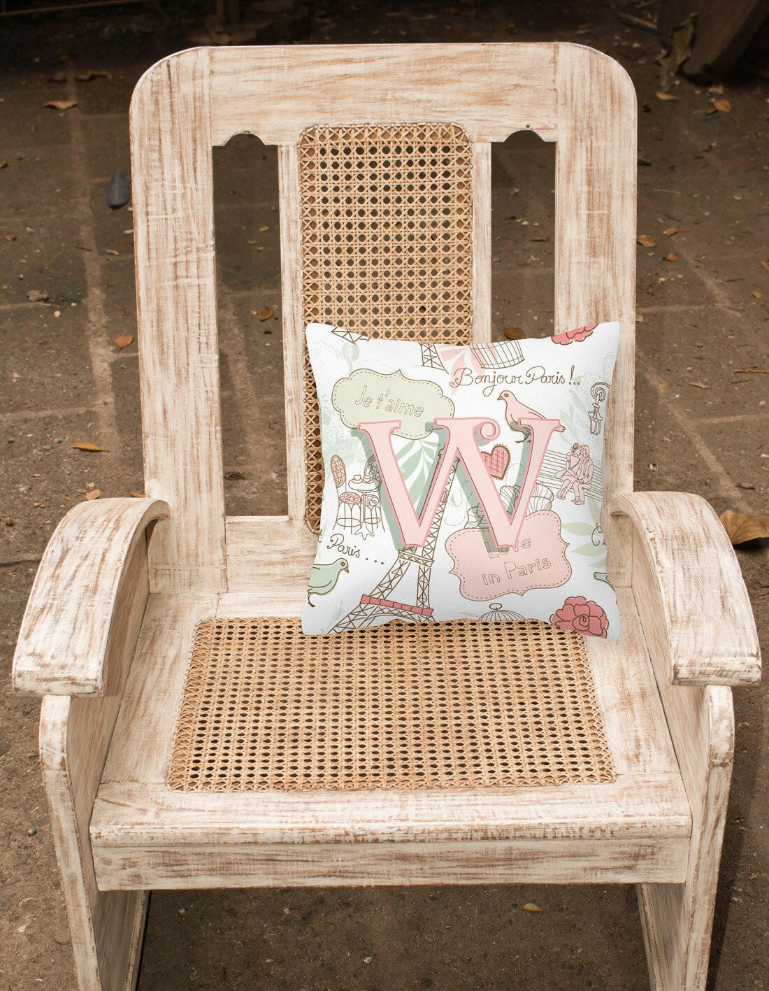 Letter W Love in Paris Pink Canvas Fabric Decorative Pillow CJ2002-WPW1414 by Caroline's Treasures