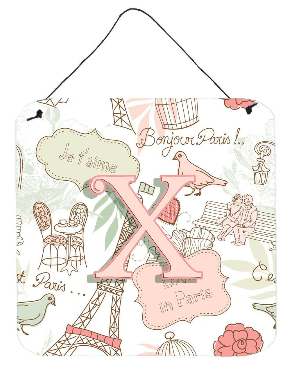 Letter X Love in Paris Pink Wall or Door Hanging Prints CJ2002-XDS66 by Caroline&#39;s Treasures