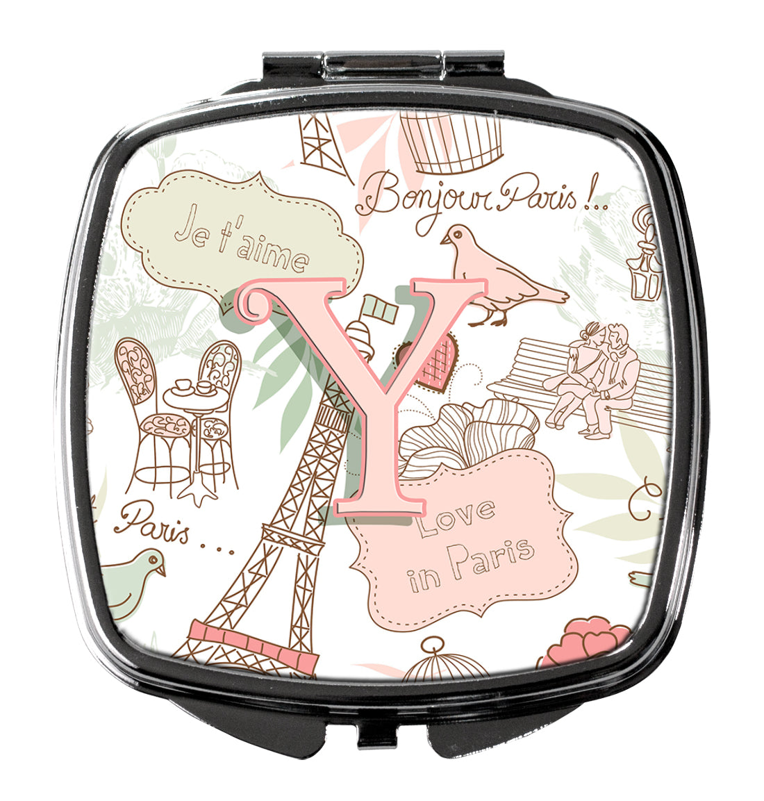 Letter Y Love in Paris Pink Compact Mirror CJ2002-YSCM  the-store.com.