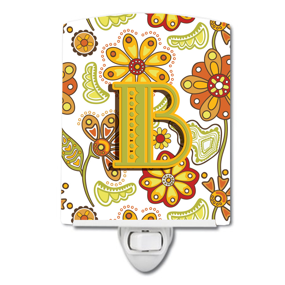 Letter B Floral Mustard and Green Ceramic Night Light CJ2003-BCNL - the-store.com