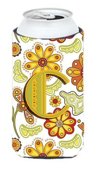 Letter C Floral Mustard and Green Tall Boy Beverage Insulator Hugger CJ2003-CTBC by Caroline's Treasures