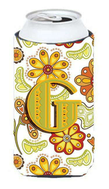 Letter G Floral Mustard and Green Tall Boy Beverage Insulator Hugger CJ2003-GTBC by Caroline&#39;s Treasures