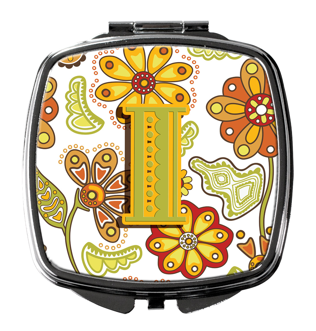 Letter I Floral Mustard and Green Compact Mirror CJ2003-ISCM  the-store.com.