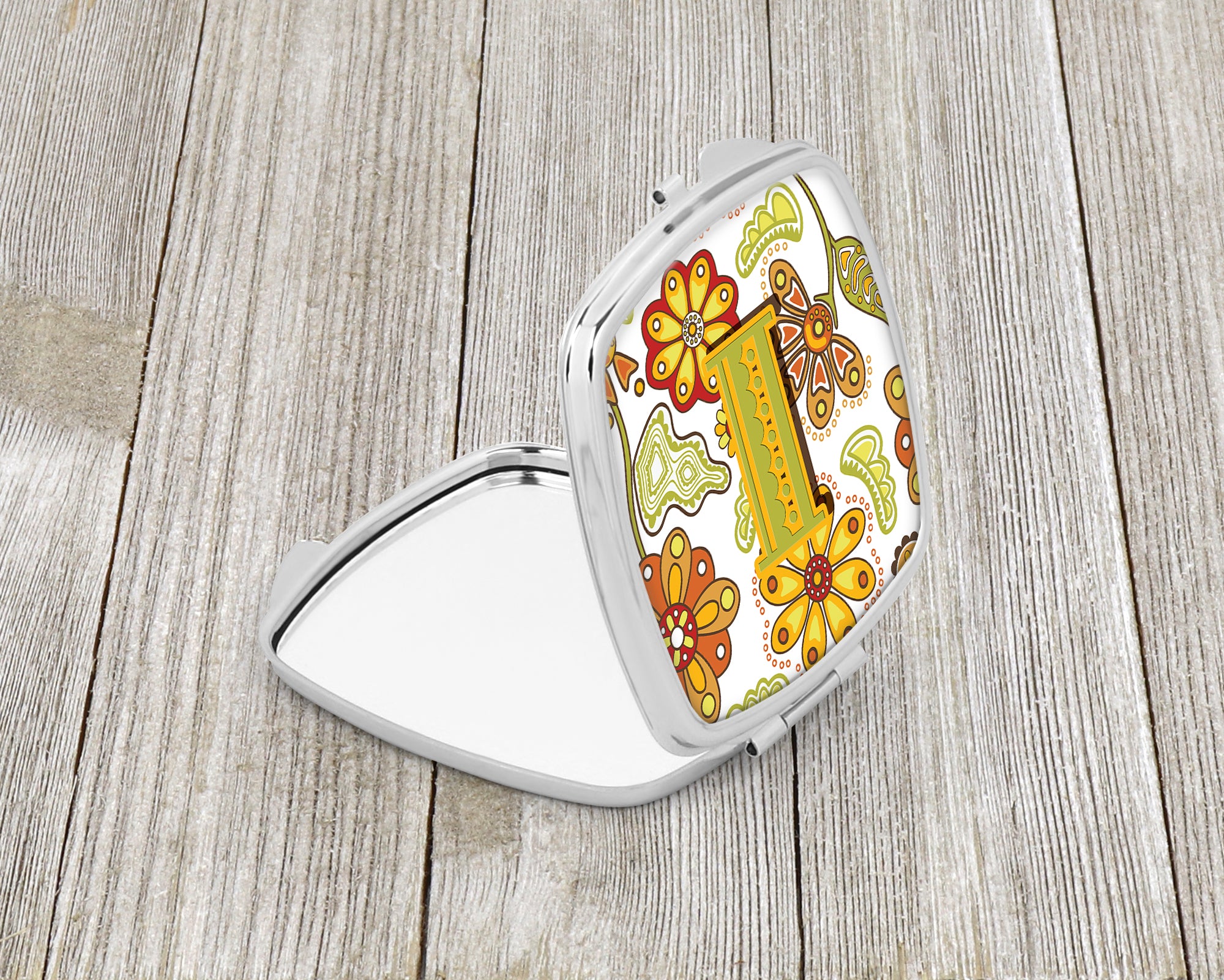 Letter I Floral Mustard and Green Compact Mirror CJ2003-ISCM  the-store.com.