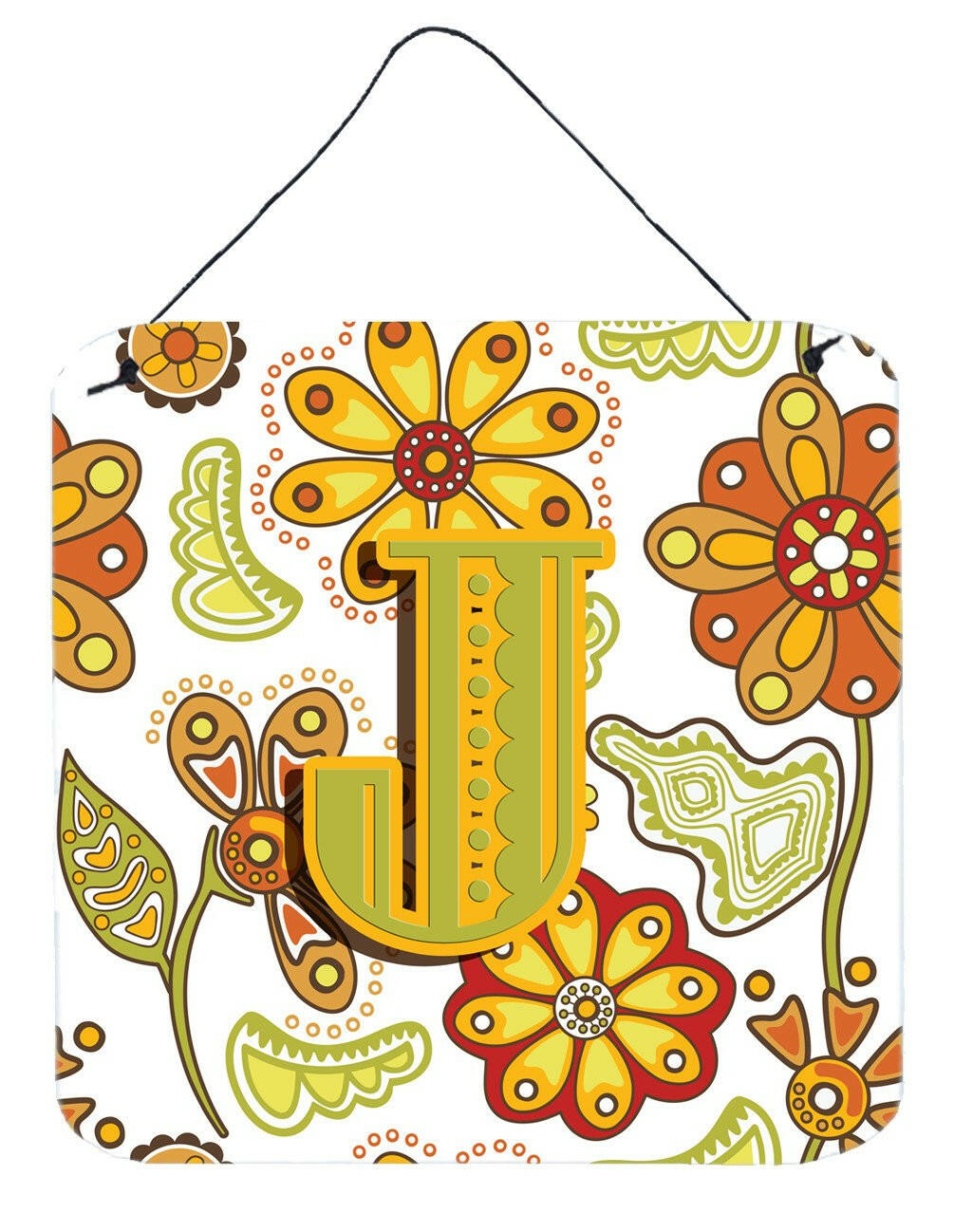 Letter J Floral Mustard and Green Wall or Door Hanging Prints CJ2003-JDS66 by Caroline's Treasures