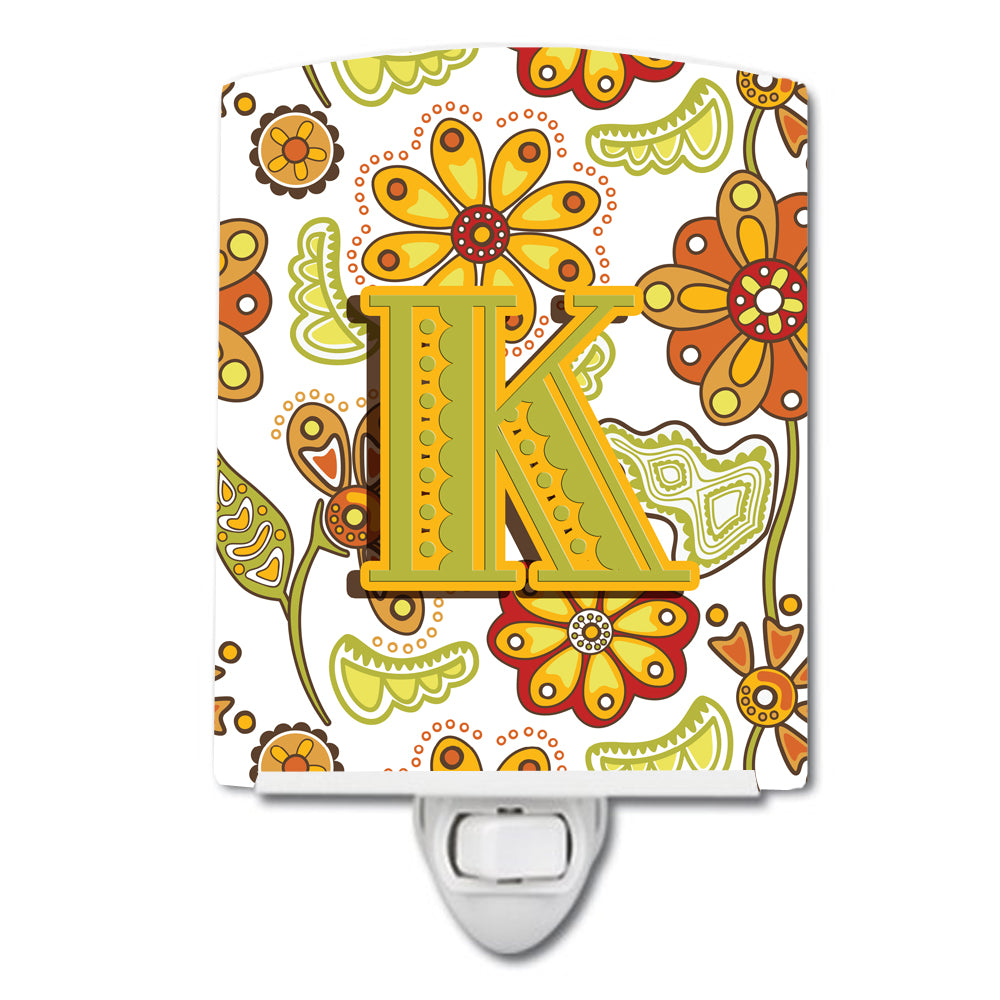 Letter K Floral Mustard and Green Ceramic Night Light CJ2003-KCNL - the-store.com