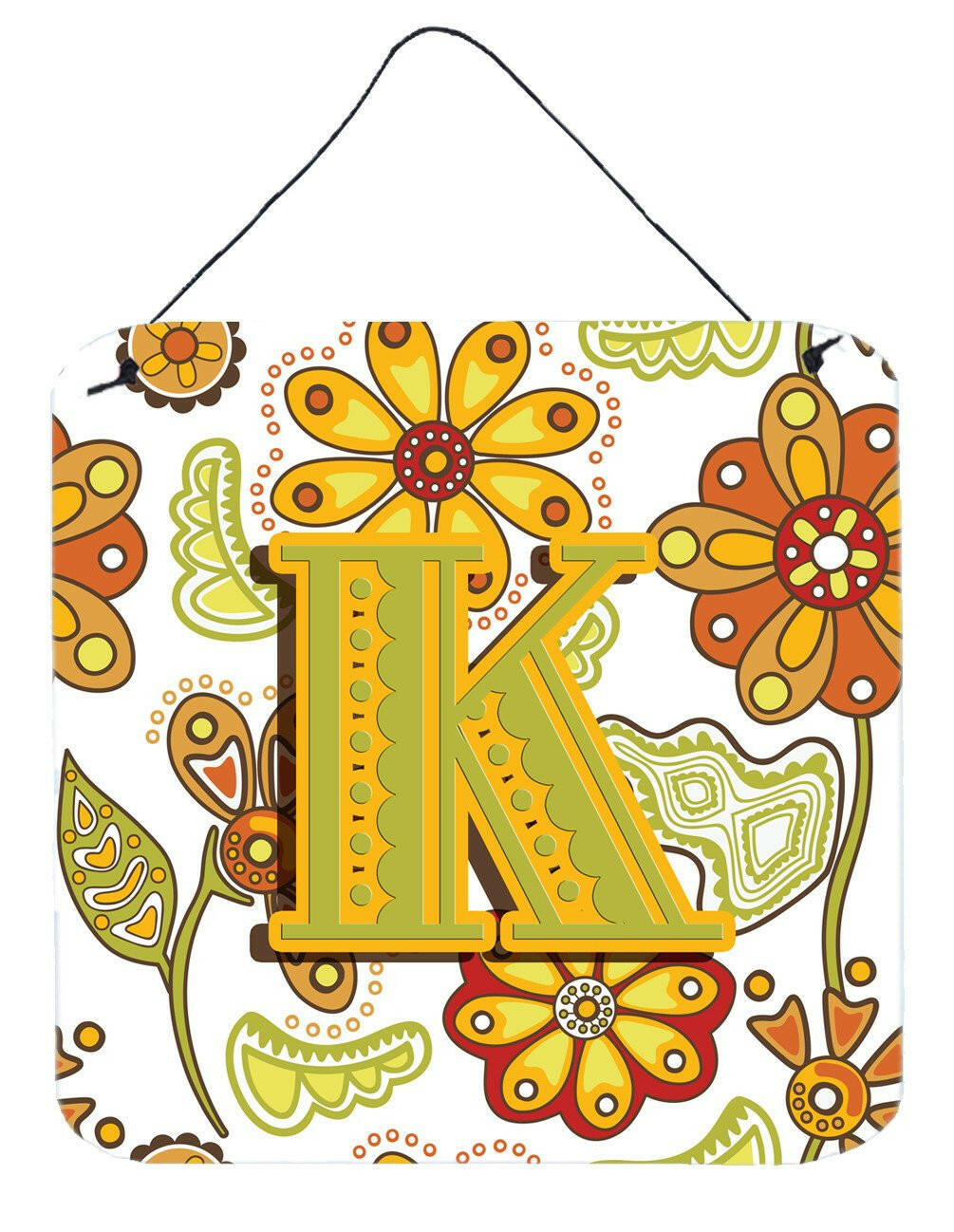 Letter K Floral Mustard and Green Wall or Door Hanging Prints CJ2003-KDS66 by Caroline's Treasures