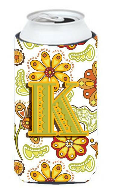 Letter K Floral Mustard and Green Tall Boy Beverage Insulator Hugger CJ2003-KTBC by Caroline's Treasures