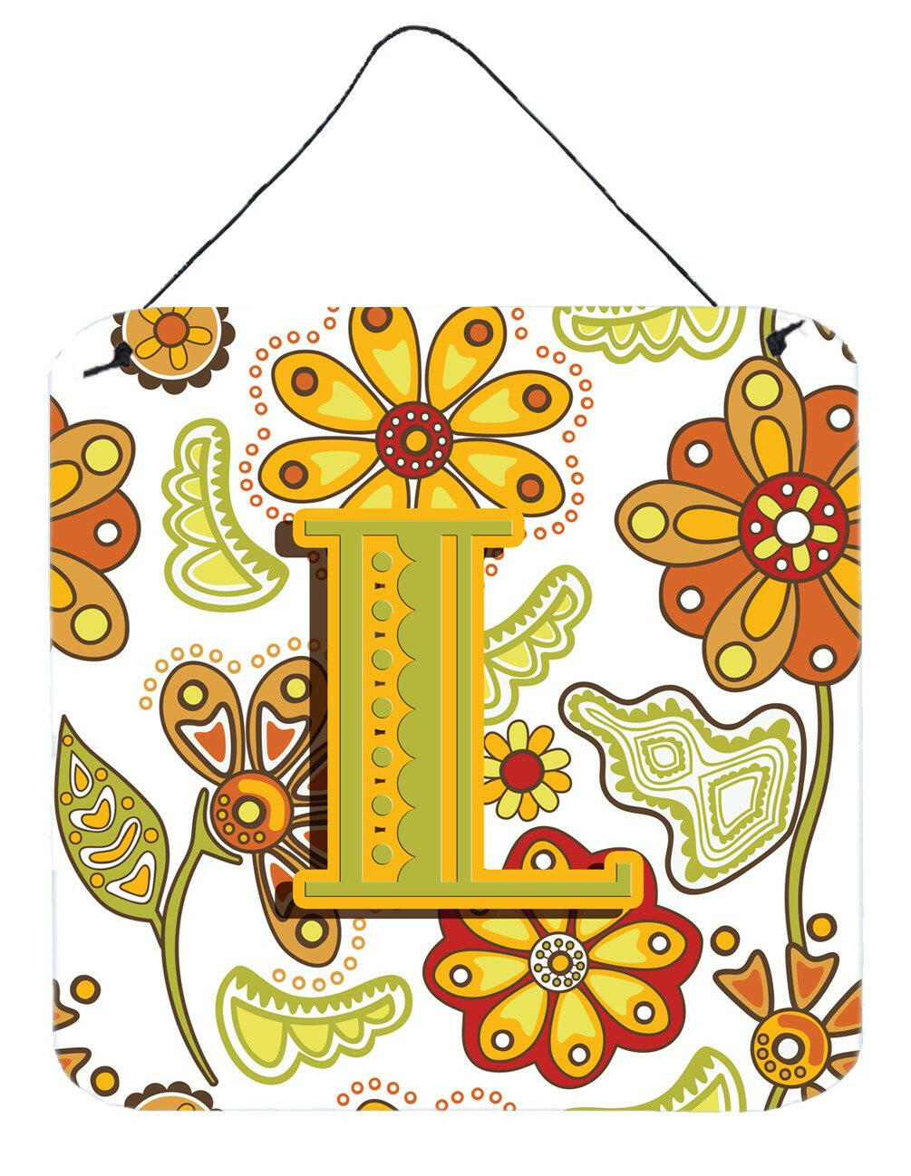 Letter L Floral Mustard and Green Wall or Door Hanging Prints CJ2003-LDS66 by Caroline's Treasures