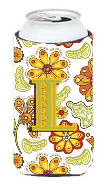 Letter L Floral Mustard and Green Tall Boy Beverage Insulator Hugger CJ2003-LTBC by Caroline's Treasures