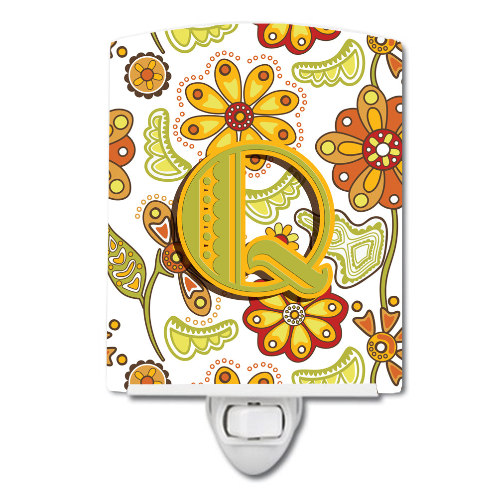 Letter Q Floral Mustard and Green Ceramic Night Light CJ2003-QCNL - the-store.com