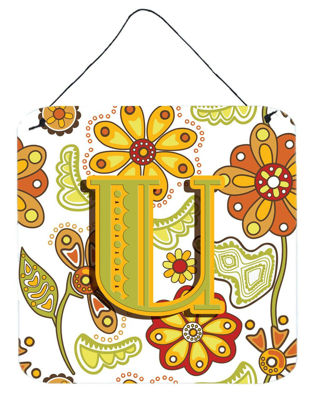 Letter U Floral Mustard and Green Wall or Door Hanging Prints CJ2003-UDS66 by Caroline's Treasures