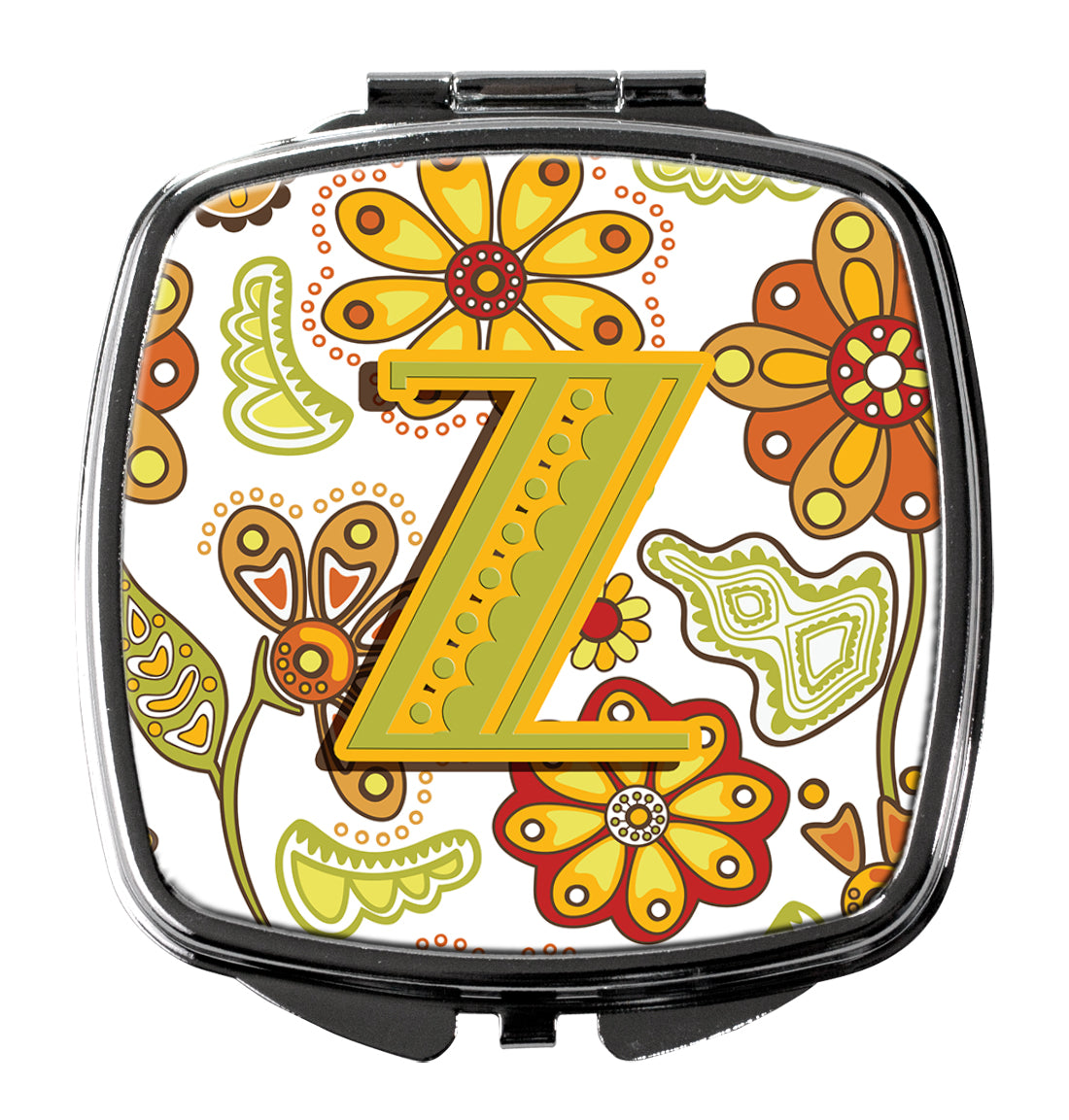 Letter Z Floral Mustard and Green Compact Mirror CJ2003-ZSCM  the-store.com.