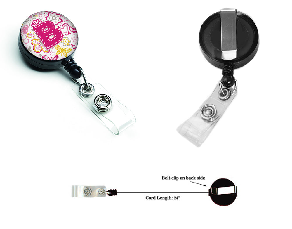 Letter B Flowers and Butterflies Pink Retractable Badge Reel CJ2005-BBR  the-store.com.