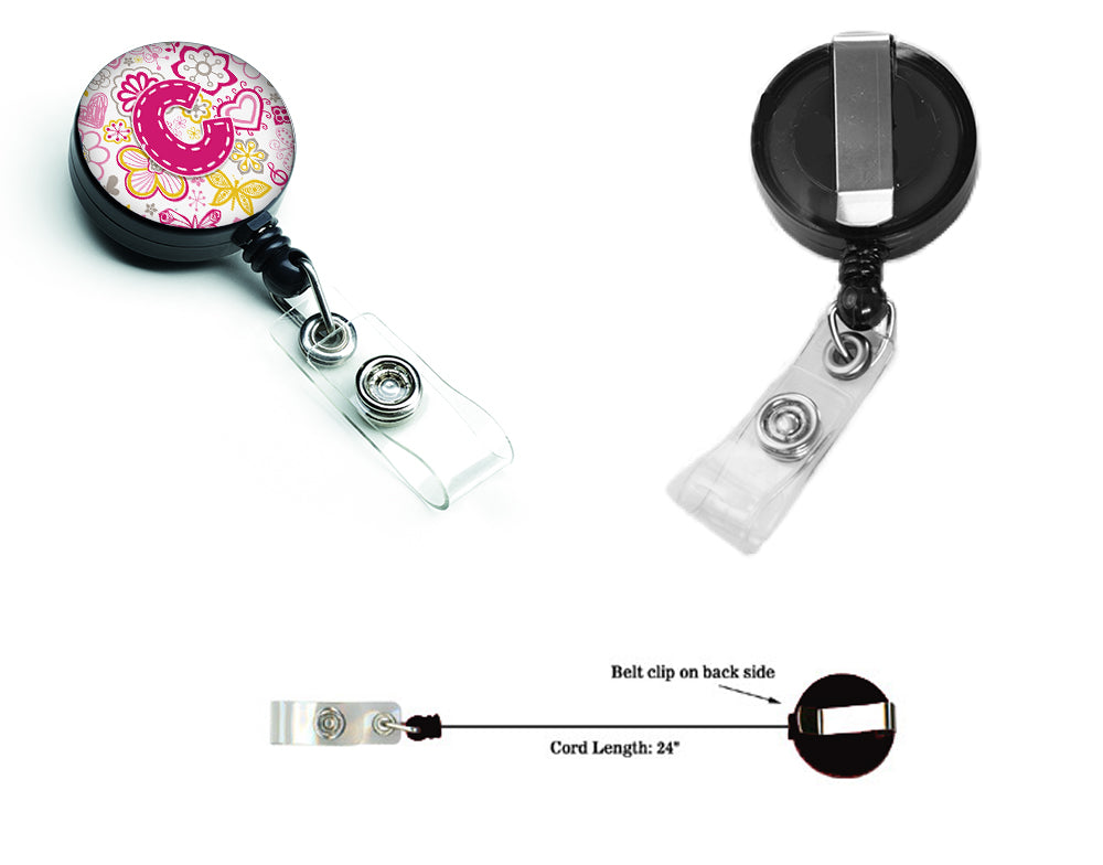 Letter C Flowers and Butterflies Pink Retractable Badge Reel CJ2005-CBR  the-store.com.