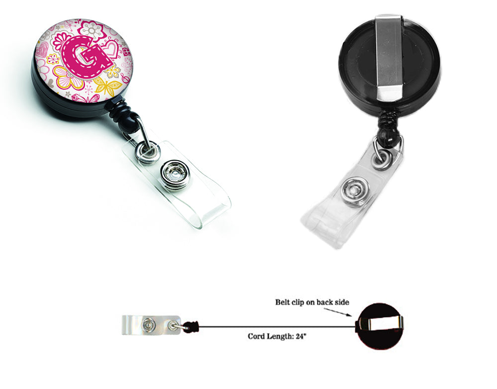 Letter G Flowers and Butterflies Pink Retractable Badge Reel CJ2005-GBR  the-store.com.