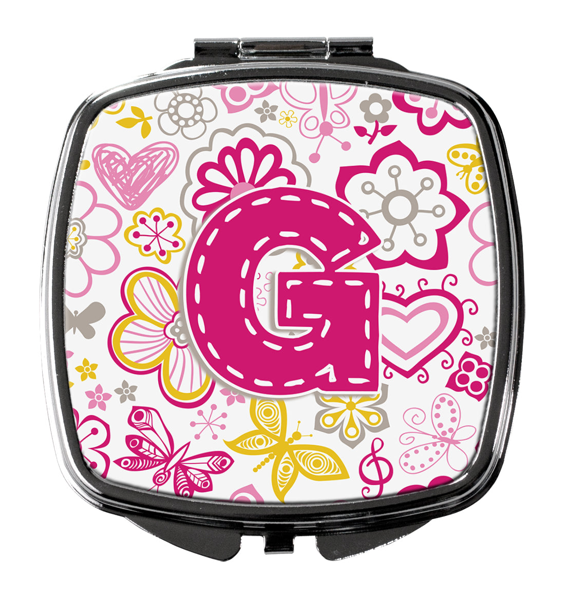 Letter G Flowers and Butterflies Pink Compact Mirror CJ2005-GSCM  the-store.com.