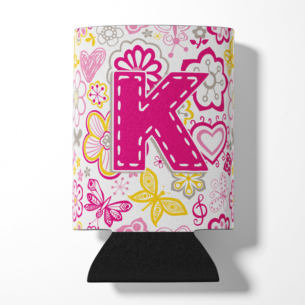 Letter K Flowers and Butterflies Pink Can or Bottle Hugger CJ2005-KCC.