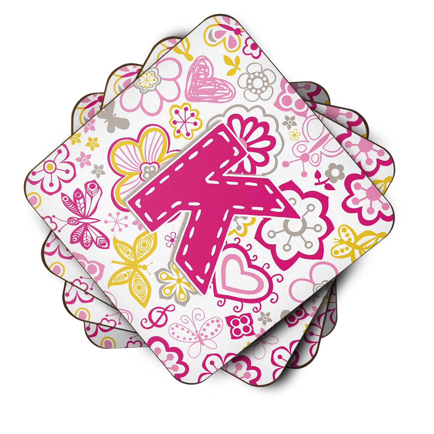 Set of 4 Letter K Flowers and Butterflies Pink Foam Coasters CJ2005-KFC - the-store.com