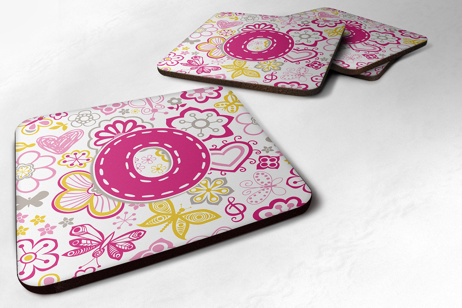 Set of 4 Letter O Flowers and Butterflies Pink Foam Coasters CJ2005-OFC - the-store.com