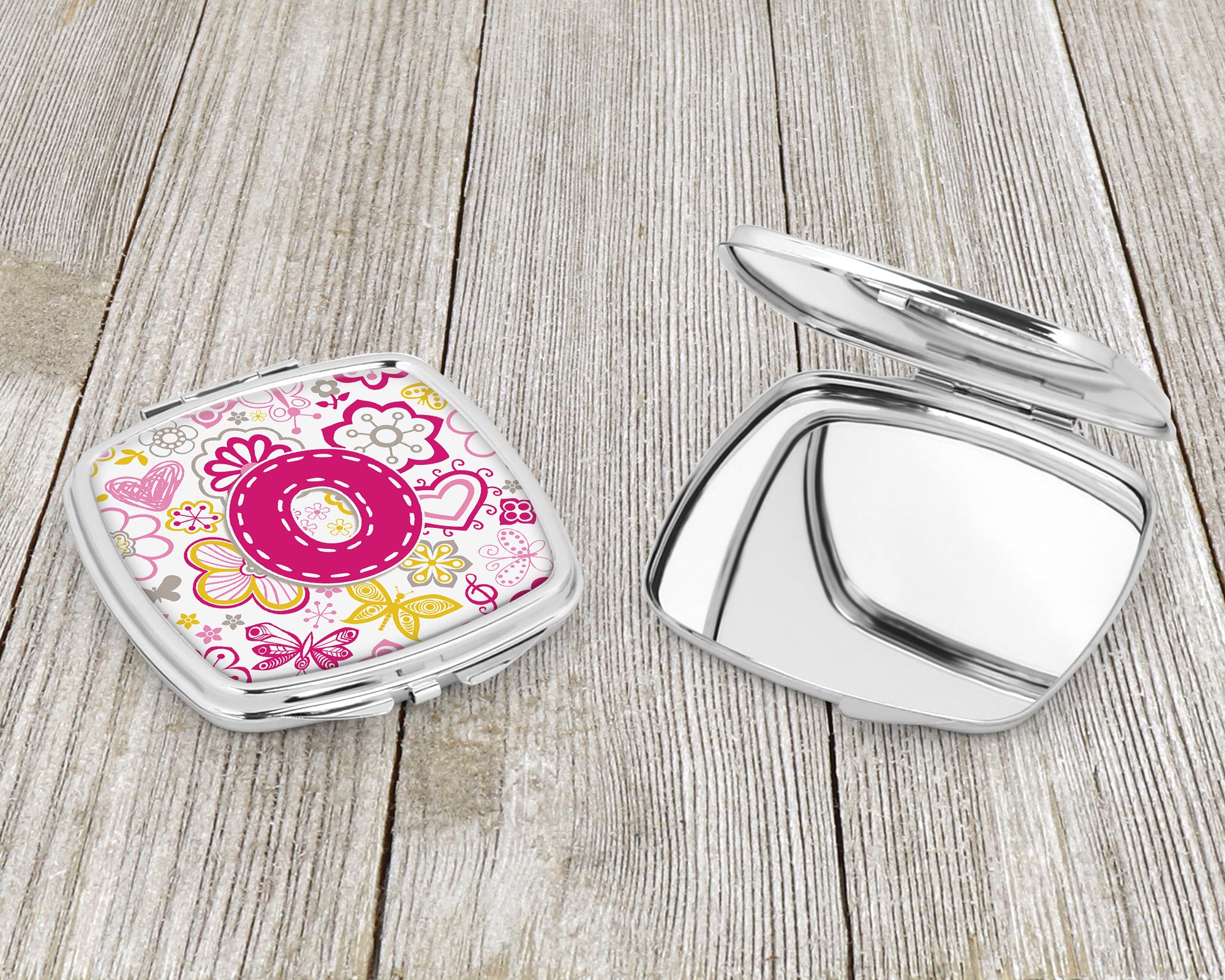 Letter O Flowers and Butterflies Pink Compact Mirror CJ2005-OSCM  the-store.com.