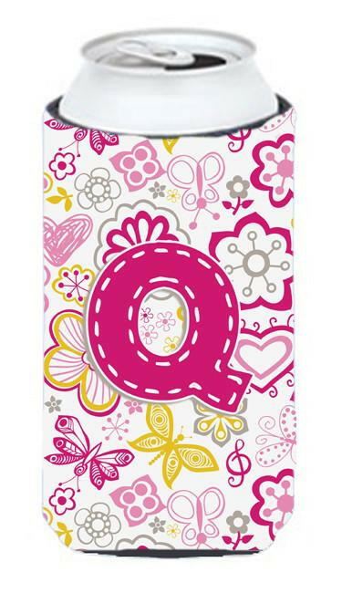 Letter Q Flowers and Butterflies Pink Tall Boy Beverage Insulator Hugger CJ2005-QTBC by Caroline's Treasures