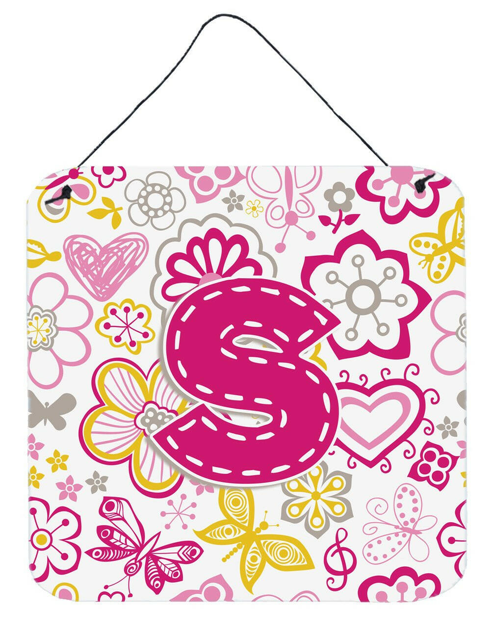 Letter S Flowers and Butterflies Pink Wall or Door Hanging Prints CJ2005-SDS66 by Caroline&#39;s Treasures