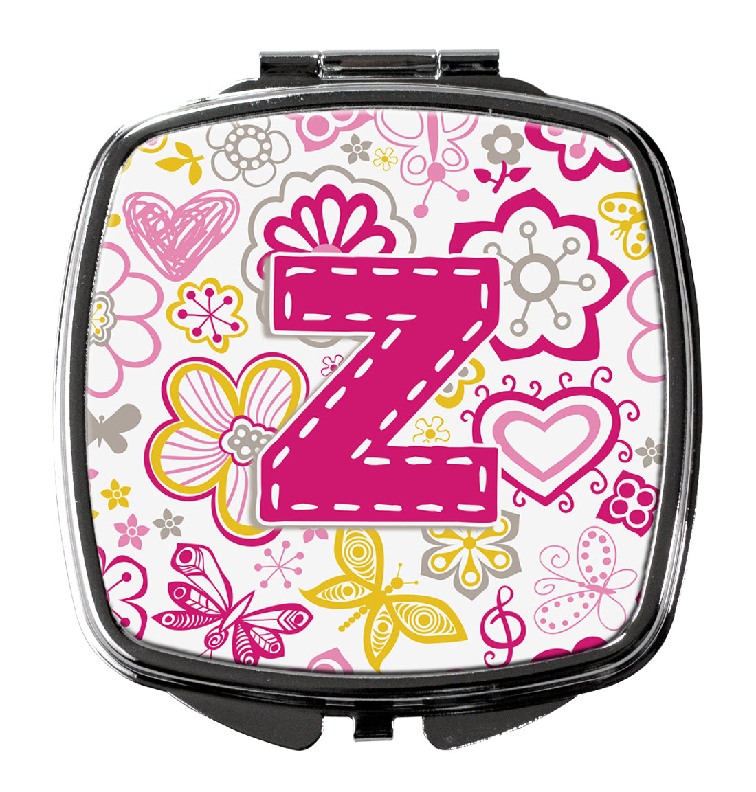 Letter Z Flowers and Butterflies Pink Compact Mirror CJ2005-ZSCM  the-store.com.