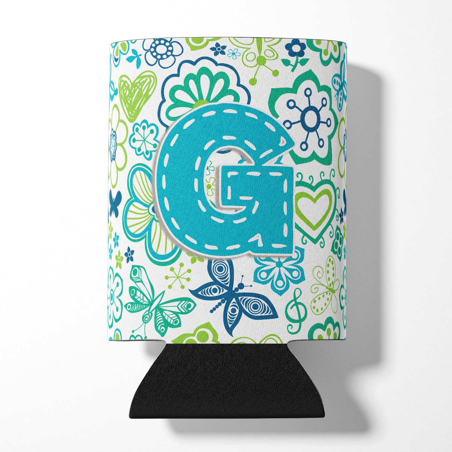 Letter G Flowers and Butterflies Teal Blue Can or Bottle Hugger CJ2006-GCC.