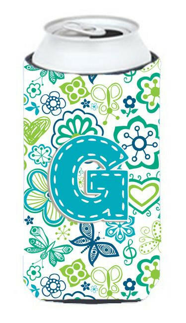 Letter G Flowers and Butterflies Teal Blue Tall Boy Beverage Insulator Hugger CJ2006-GTBC by Caroline's Treasures