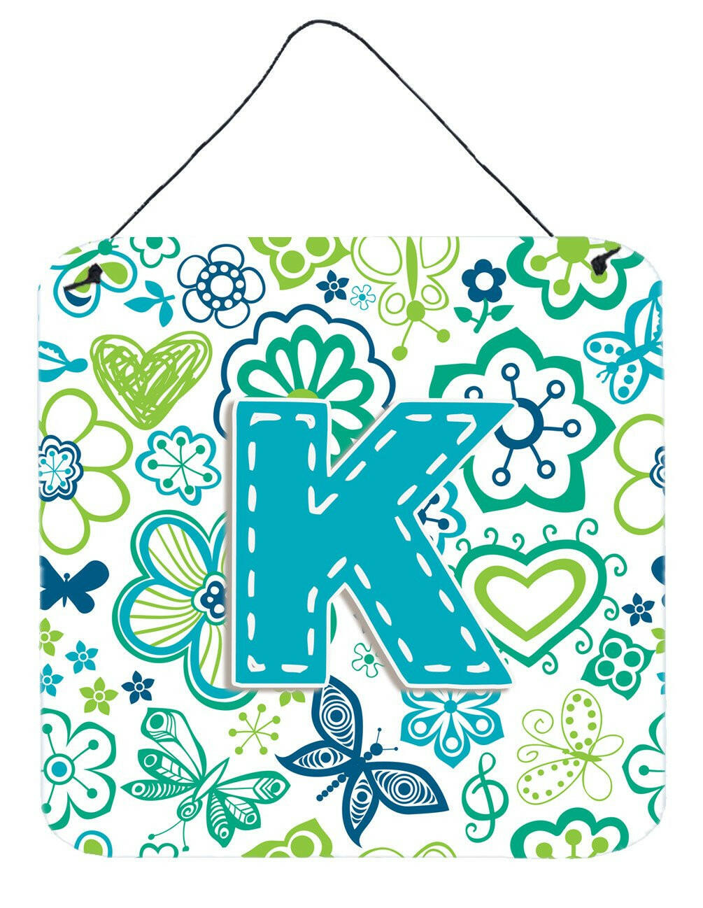 Letter K Flowers and Butterflies Teal Blue Wall or Door Hanging Prints CJ2006-KDS66 by Caroline's Treasures