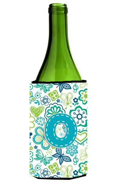 Letter O Flowers and Butterflies Teal Blue Wine Bottle Beverage Insulator Hugger CJ2006-OLITERK by Caroline's Treasures