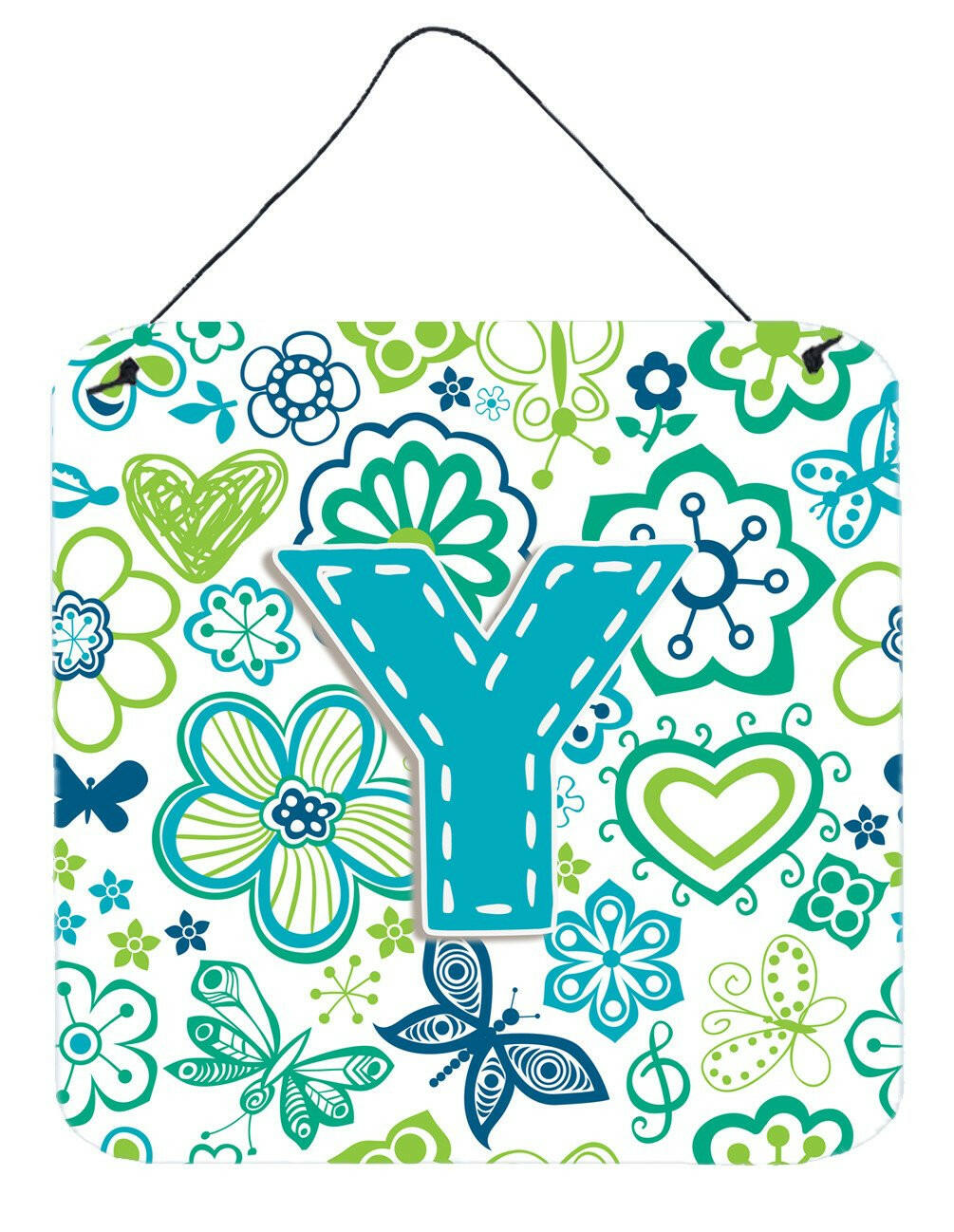 Letter Y Flowers and Butterflies Teal Blue Wall or Door Hanging Prints CJ2006-YDS66 by Caroline's Treasures