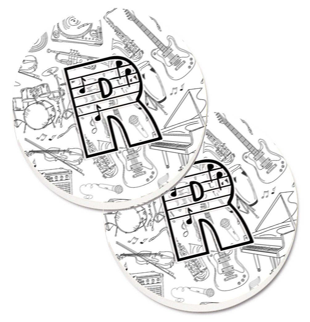 Letter R Musical Note Letters Set of 2 Cup Holder Car Coasters CJ2007-RCARC by Caroline&#39;s Treasures