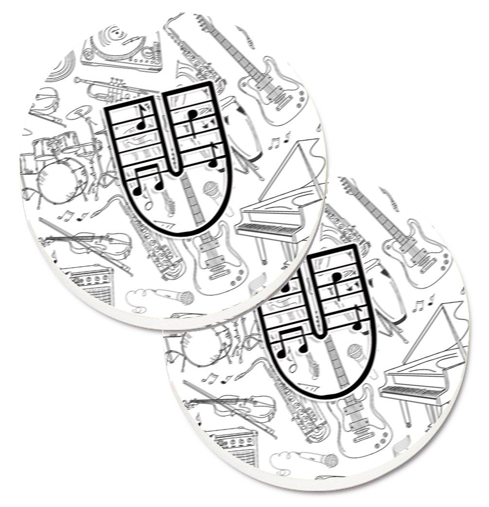 Letter U Musical Note Letters Set of 2 Cup Holder Car Coasters CJ2007-UCARC by Caroline's Treasures