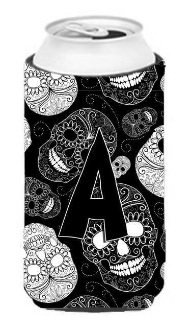 Letter A Day of the Dead Skulls Black Tall Boy Beverage Insulator Hugger CJ2008-ATBC by Caroline's Treasures