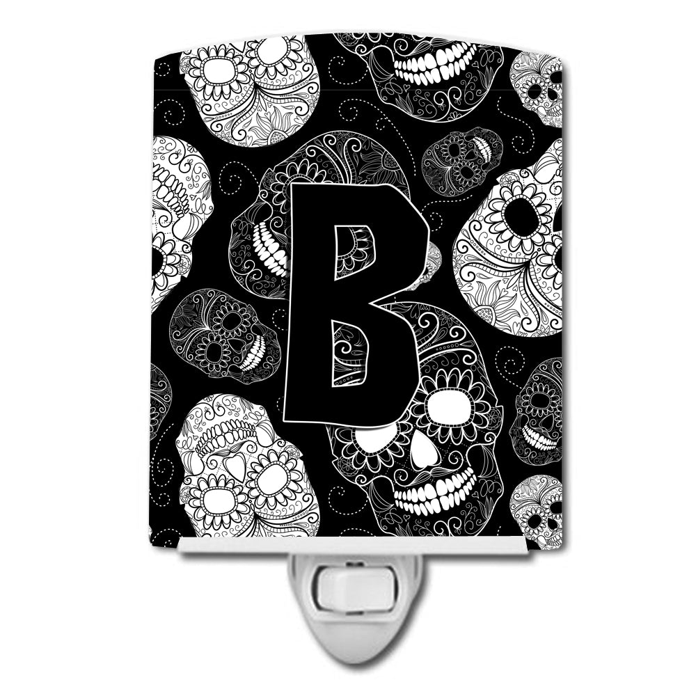 Letter B Day of the Dead Skulls Black Ceramic Night Light CJ2008-BCNL - the-store.com