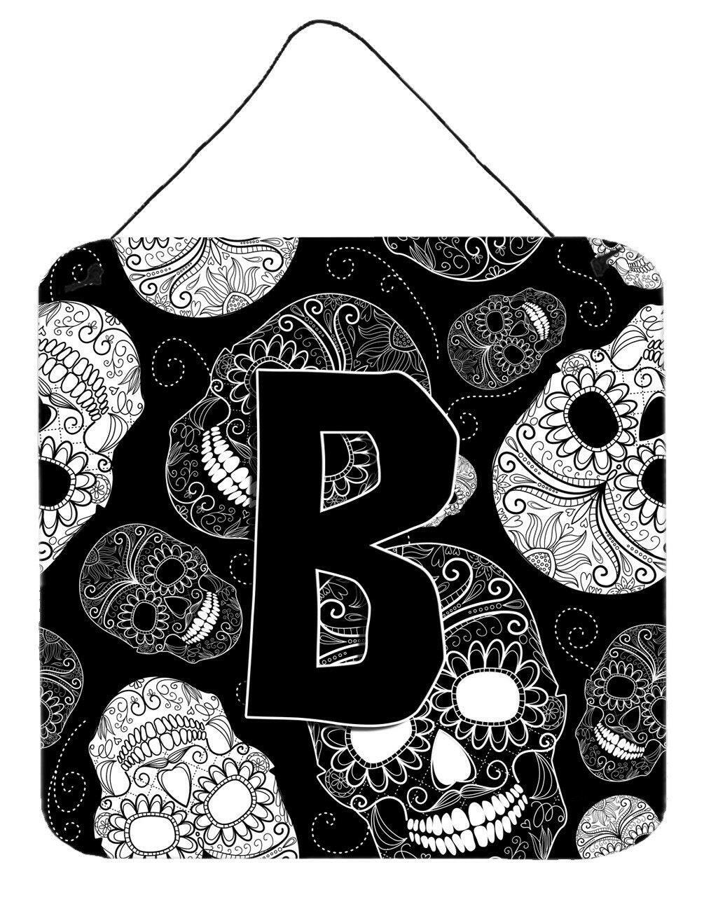 Letter B Day of the Dead Skulls Black Wall or Door Hanging Prints CJ2008-BDS66 by Caroline's Treasures